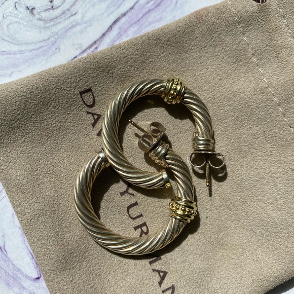 David Yurman Jewelry - David Yurman Silver and Gold hoop earrings